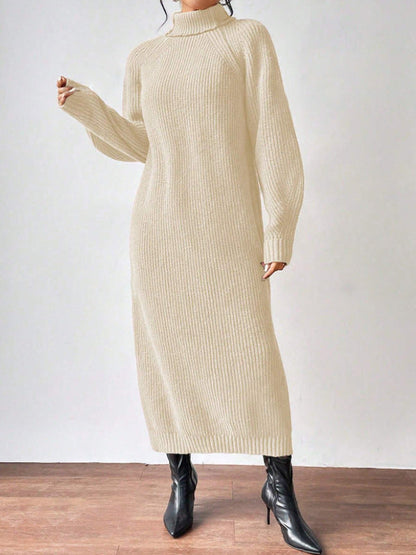 Helena - Vestido largo de invierno de punto acanalado con cuello alto