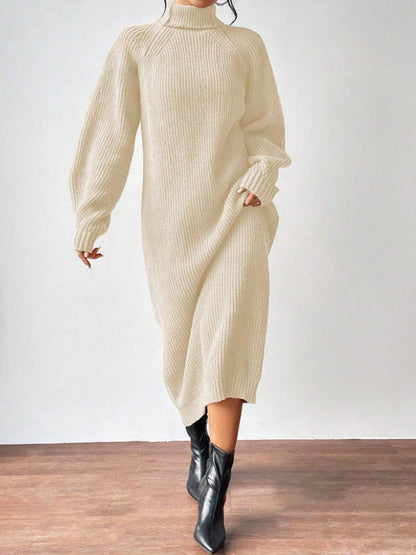 Helena - Vestido largo de invierno de punto acanalado con cuello alto