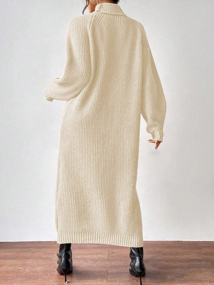 Helena - Vestido largo de invierno de punto acanalado con cuello alto