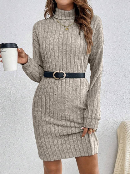 Chiara - Vestido de invierno de mujer de punto acanalado con cuello alto