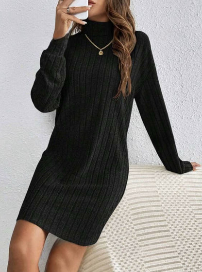 Chiara - Vestido de invierno de mujer de punto acanalado con cuello alto