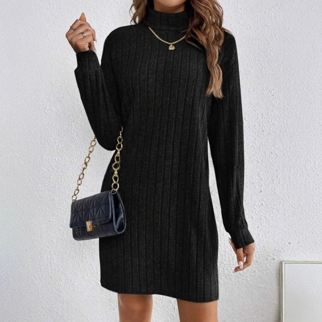 Chiara - Vestido de invierno de mujer de punto acanalado con cuello alto