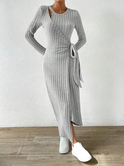 Elisa - Vestido largo de punto acanalado con nudo lateral