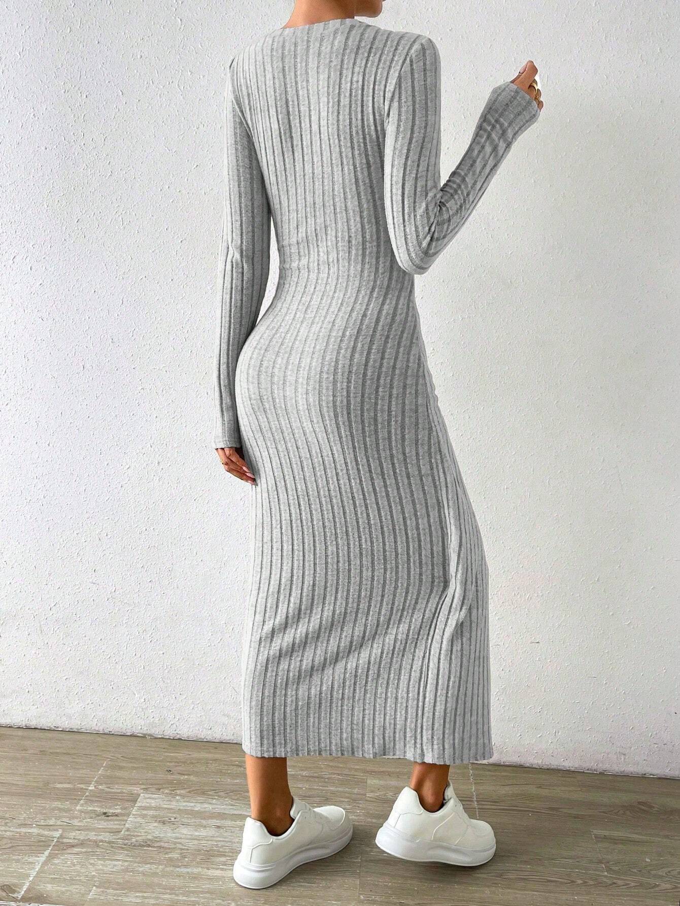 Elisa - Vestido largo de punto acanalado con nudo lateral