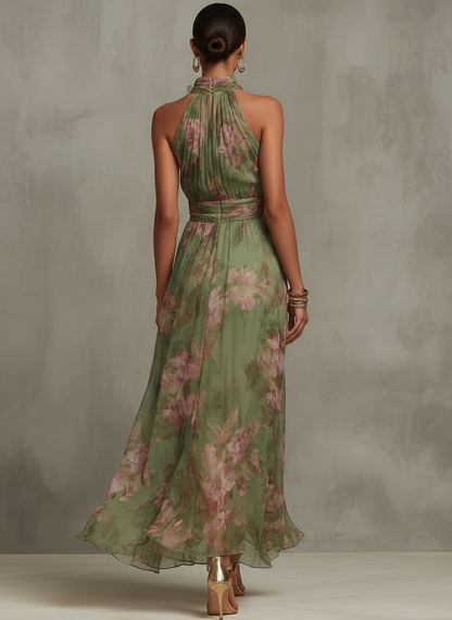 Serena | Vestido largo floral con escote halter