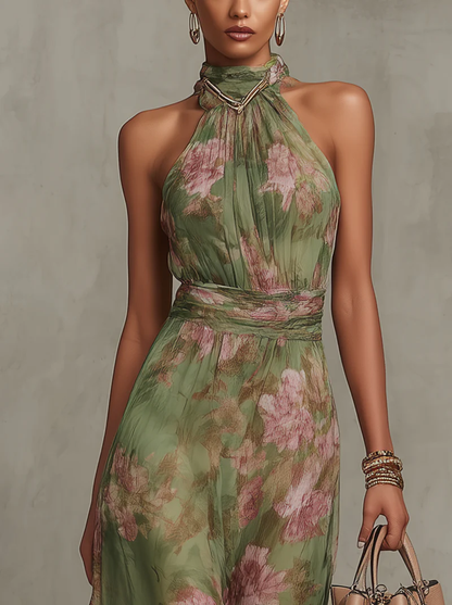 Serena | Vestido largo floral con escote halter