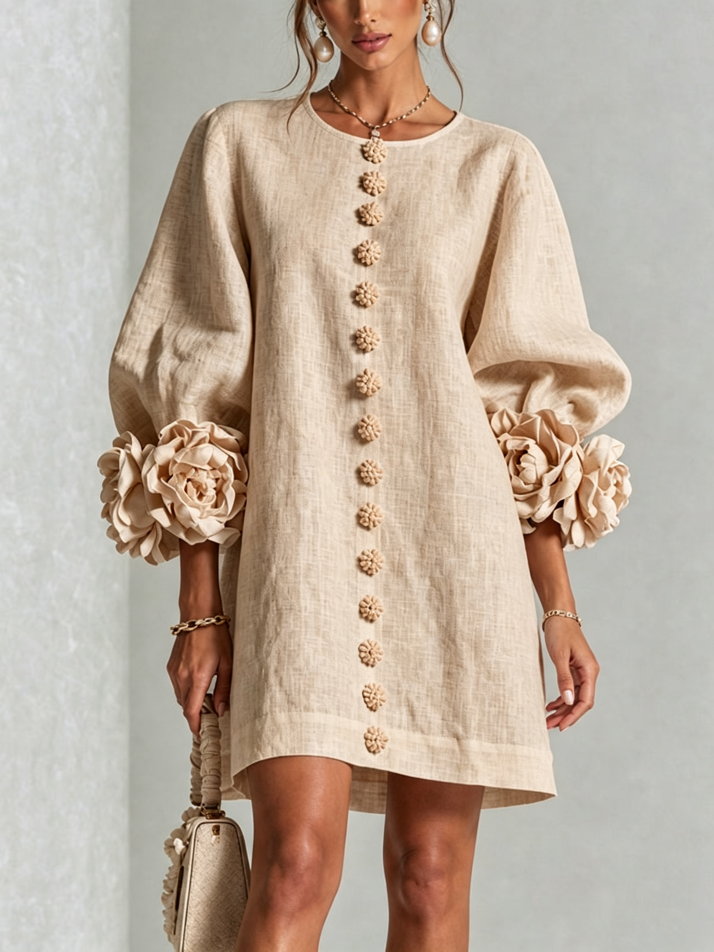 Vestido Elena - midi con botones y puños florales