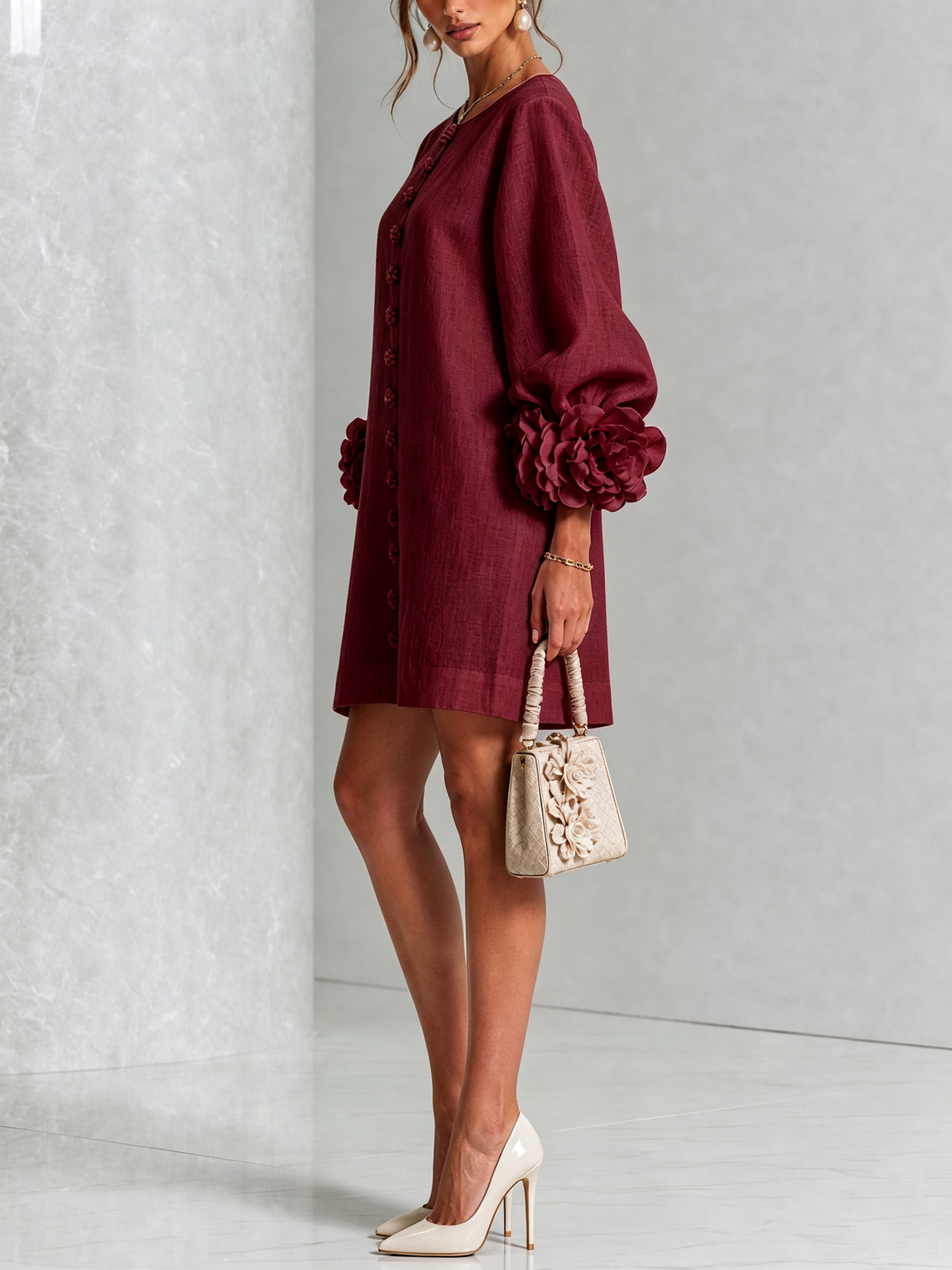 Vestido Elena - midi con botones y puños florales