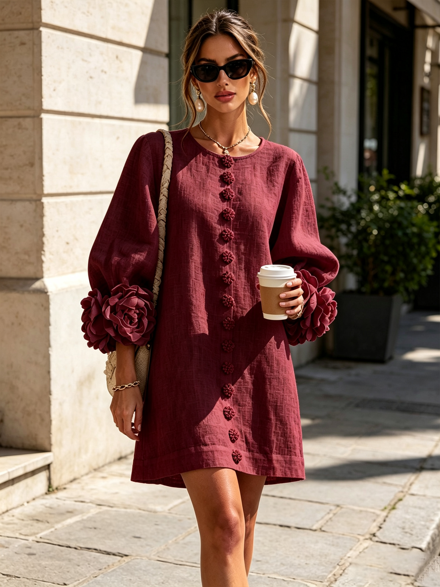 Vestido Elena - midi con botones y puños florales