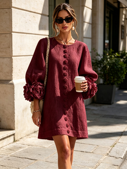 Vestido Elena - midi con botones y puños florales