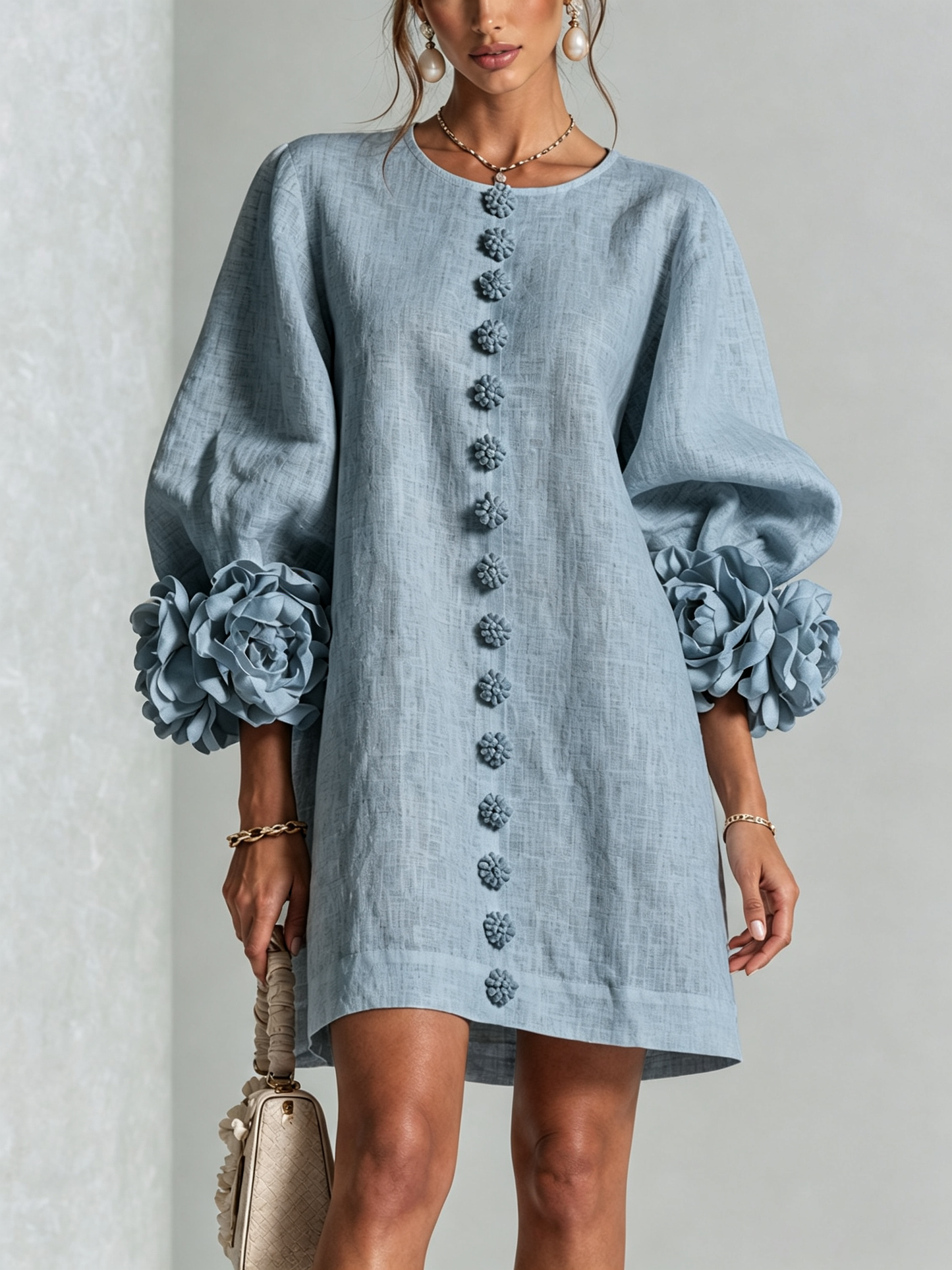 Vestido Elena - midi con botones y puños florales