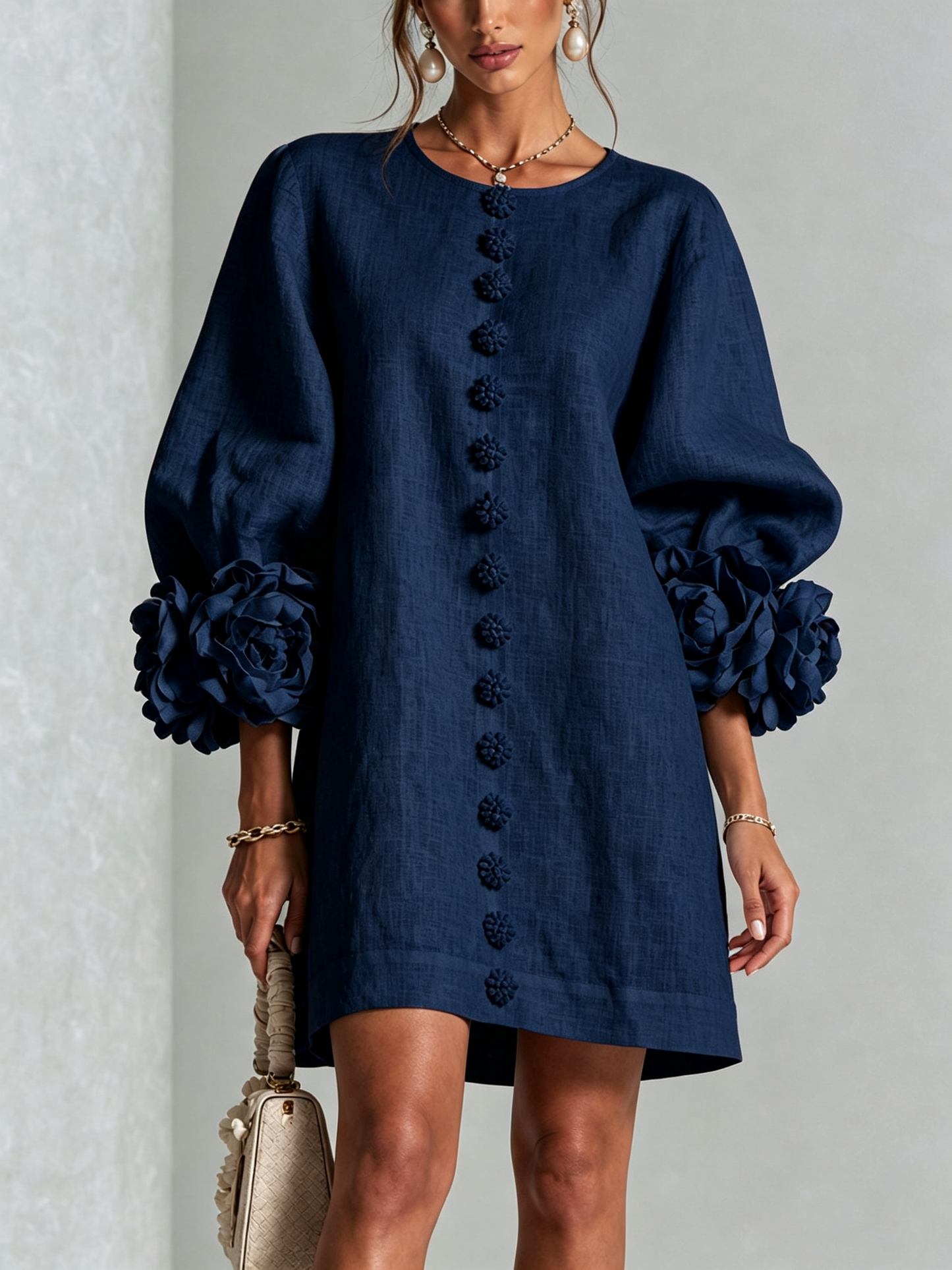 Vestido Elena - midi con botones y puños florales