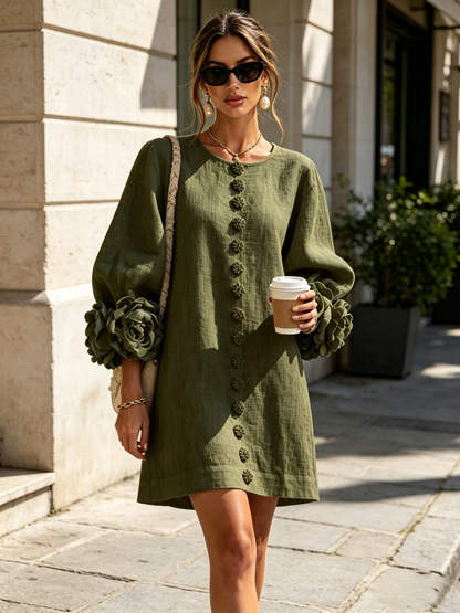 Vestido Elena - midi con botones y puños florales