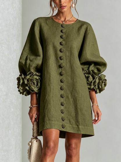 Vestido Elena - midi con botones y puños florales