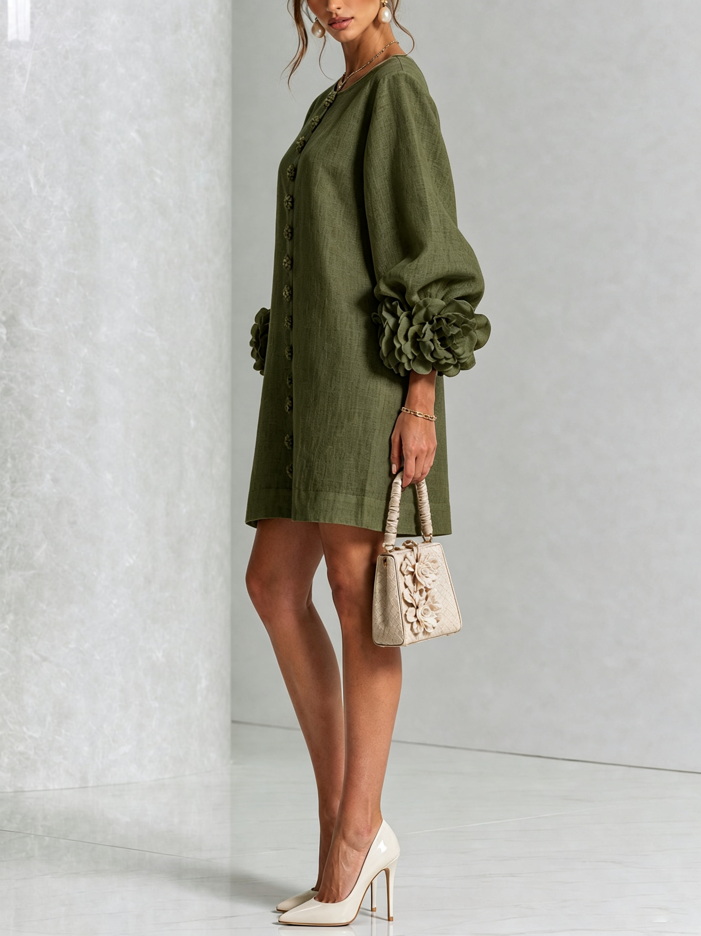 Vestido Elena - midi con botones y puños florales