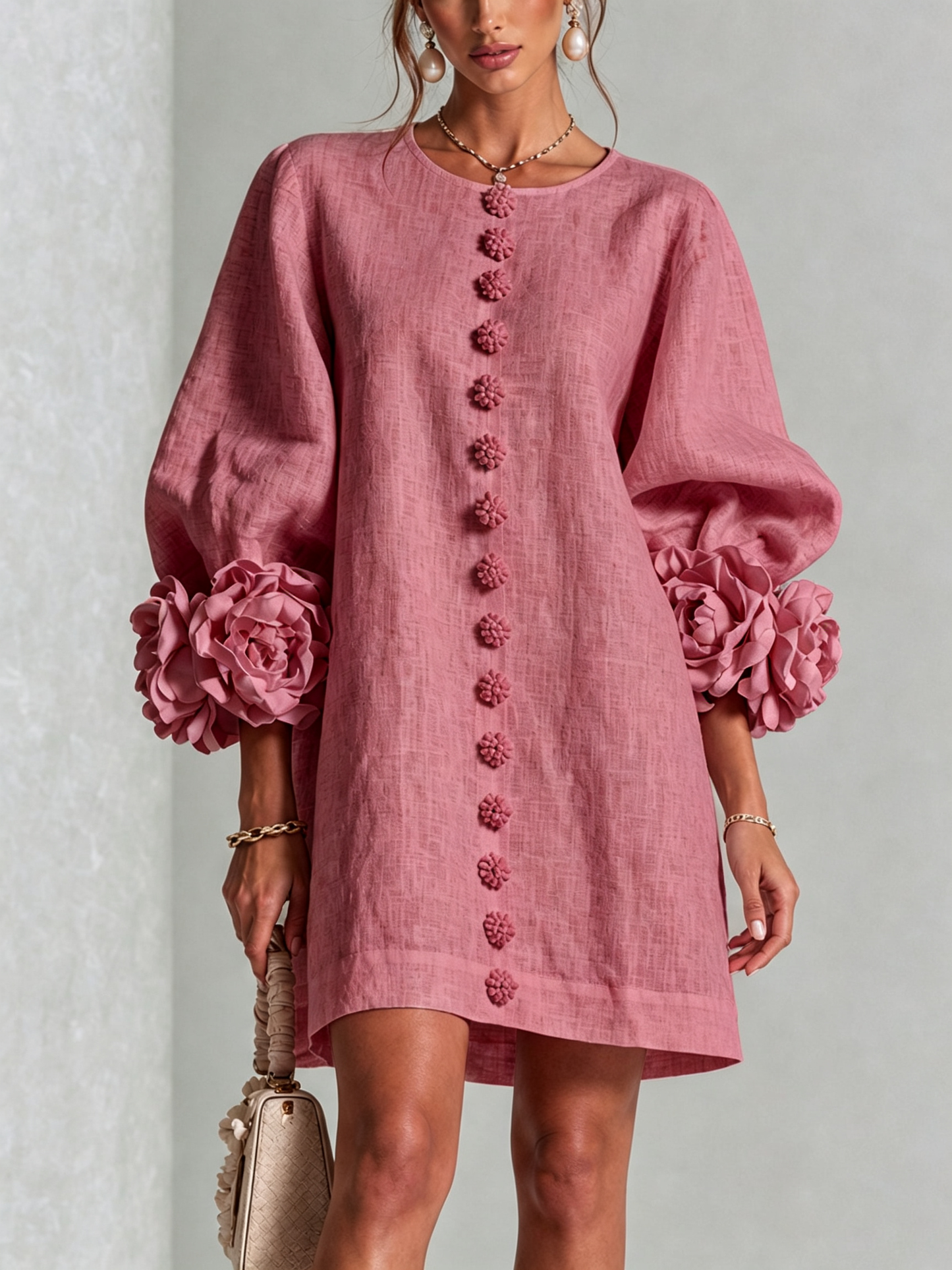 Vestido Elena - midi con botones y puños florales