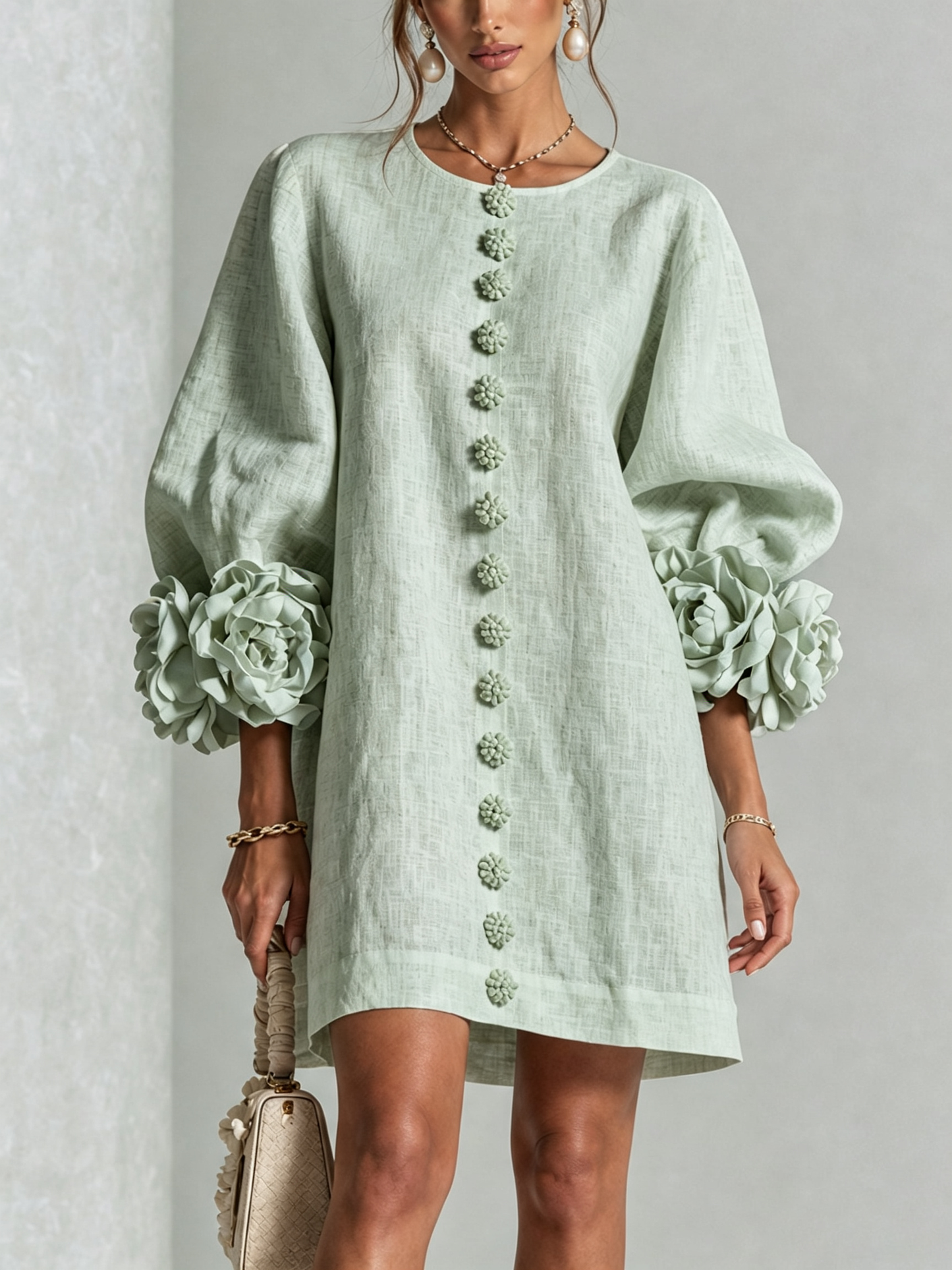 Vestido Elena - midi con botones y puños florales