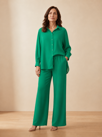 Camila - Conjunto elegante con camisa fluida y pantalón ancho