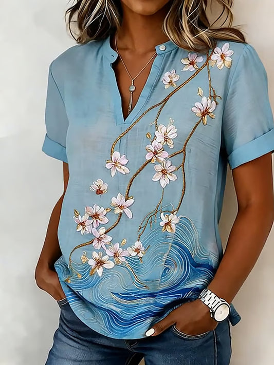 Adriana - Blusa estampada floral con escote en V