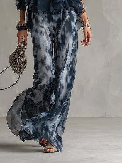 Lilla - Conjunto elegante con top de cuello alto y pantalón fluido estampado