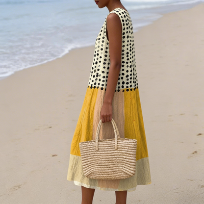 Lenna | Vestido midi con bloques de color y lunares
