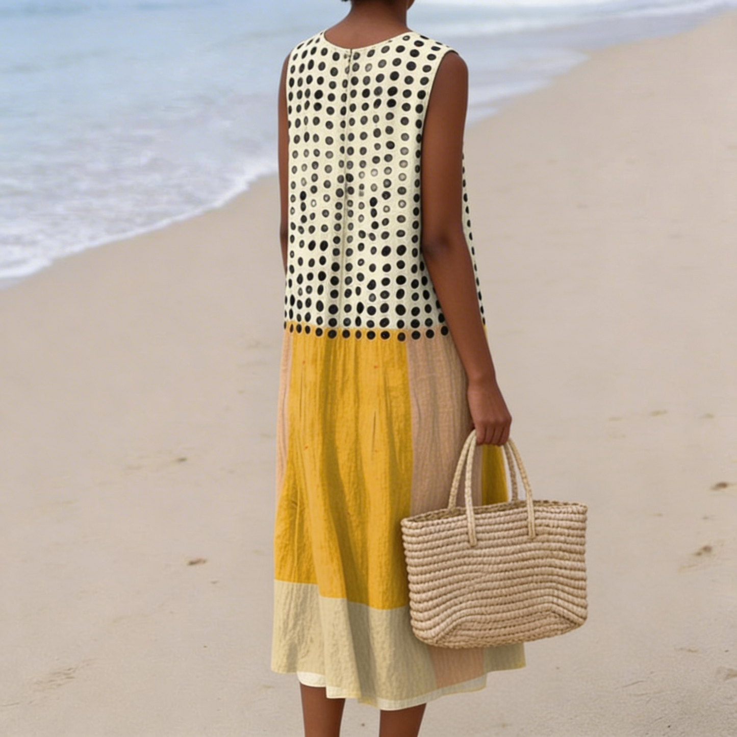 Lenna | Vestido midi con bloques de color y lunares