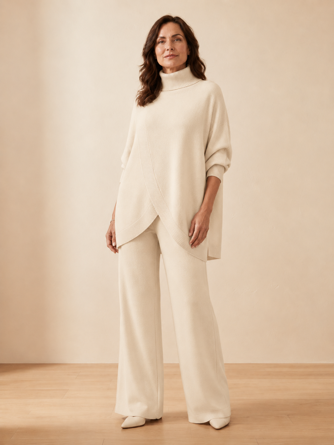 Giulia - Conjunto elegante con jersey asimétrico cruzado y pantalón fluido