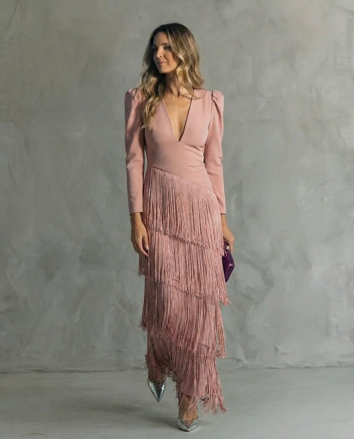 Alessia | Vestido midi elegante con mangas de flecos