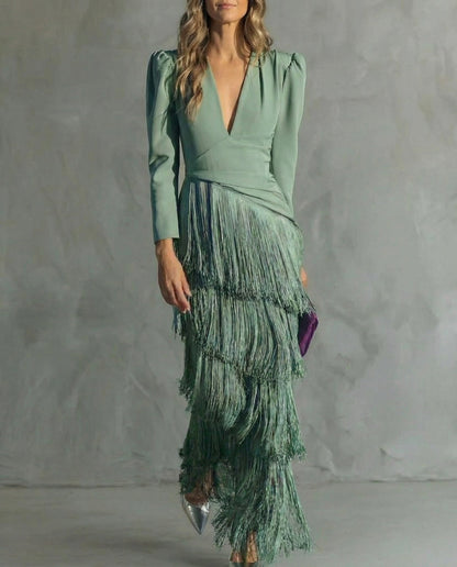 Alessia | Vestido midi elegante con mangas de flecos