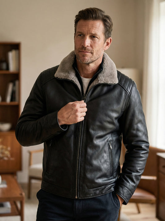 Juan - Chaqueta de cuero - Estilo moderno con interior afelpado