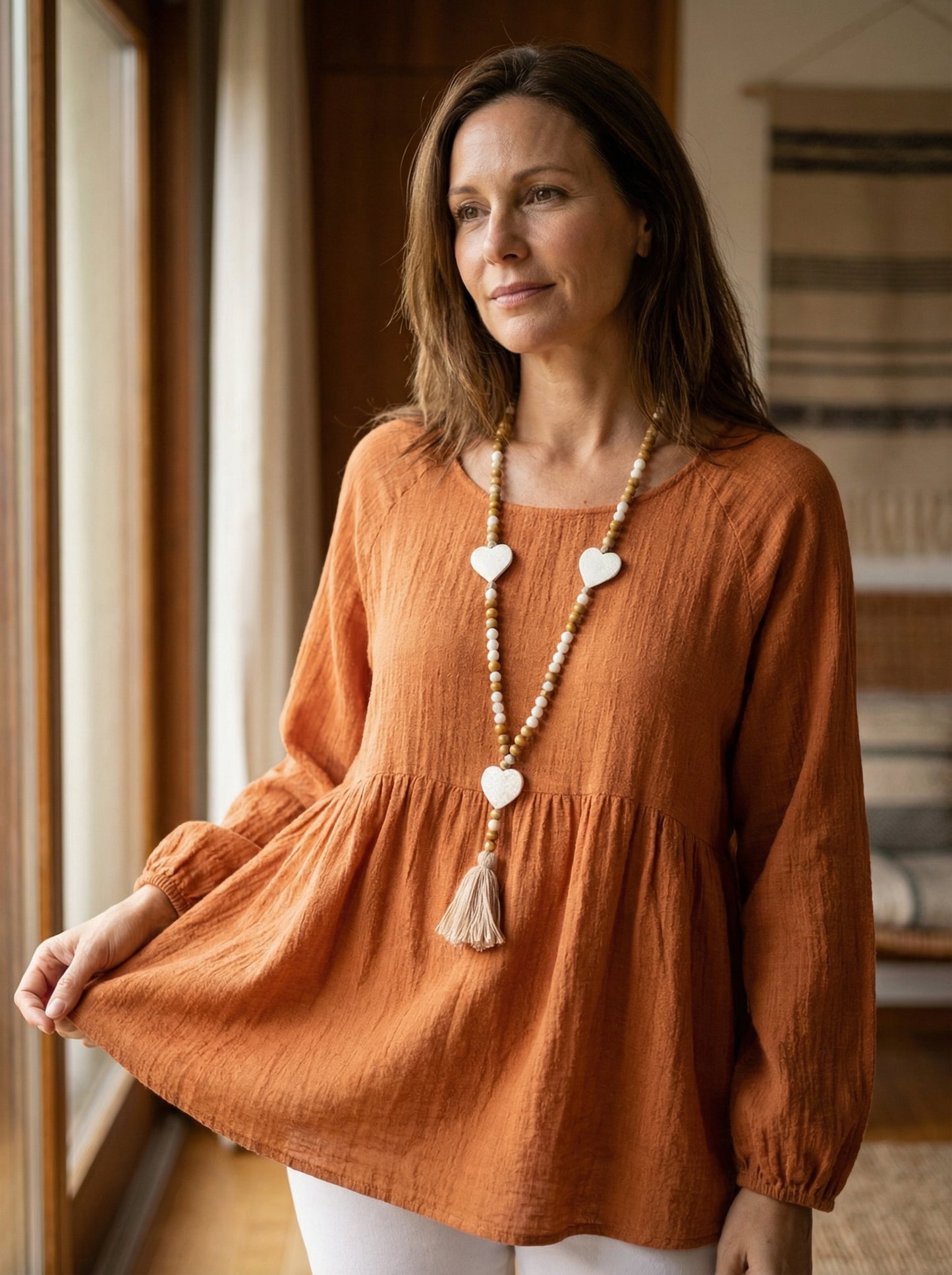 Giselle - Blusa boho de algodón suave con manga larga