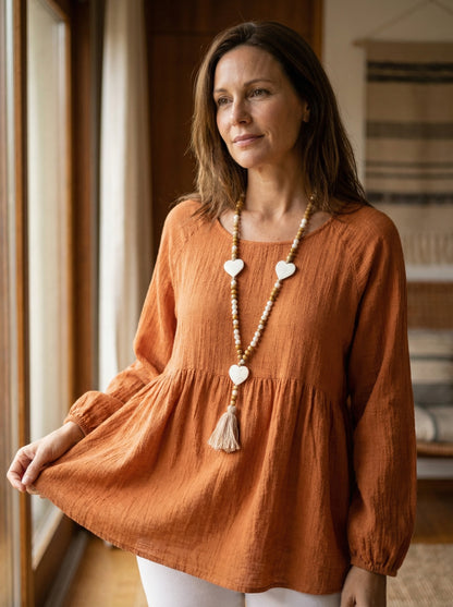 Giselle - Blusa boho de algodón suave con manga larga