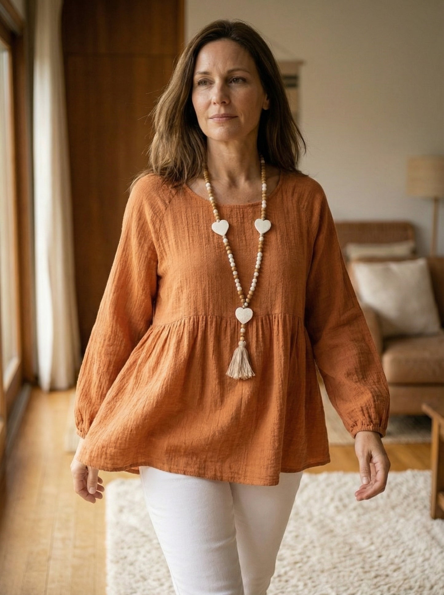 Giselle - Blusa boho de algodón suave con manga larga