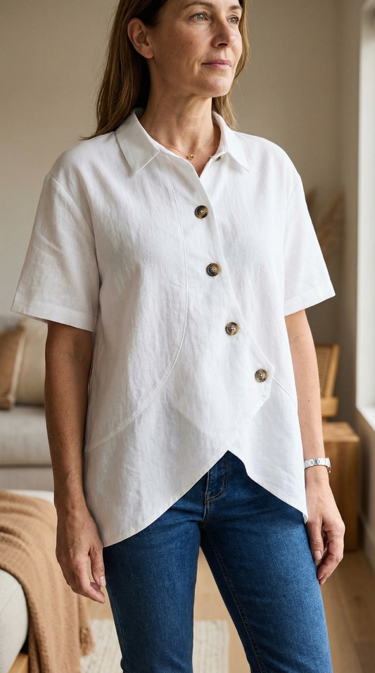 Carmen - Blusa asimétrica elegante de manga corta