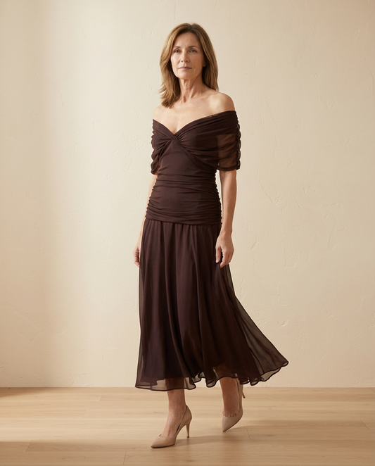 Camille – Vestido midi drapeado cruzado