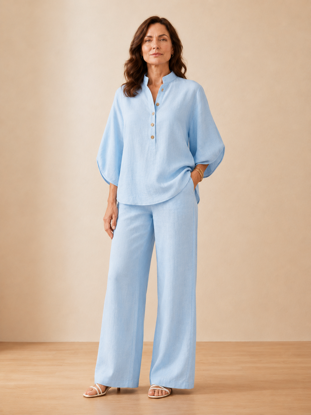 Mariel | Conjunto de algodón y lino con mangas murciélago y pantalones anchos