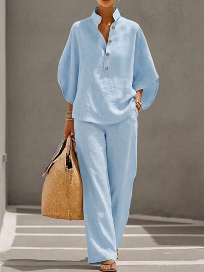 Eszter™ - Conjunto de algodón con mangas murciélago y pantalón de pierna ancha