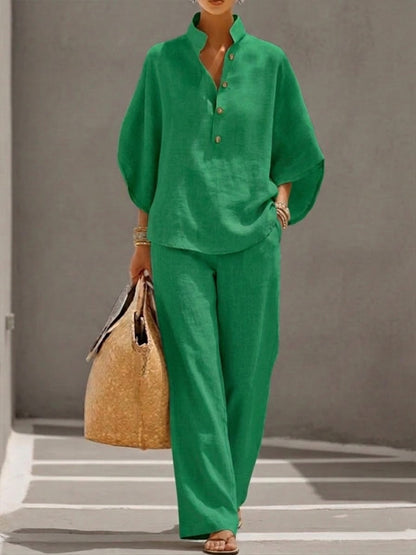 Eszter™ - Conjunto de algodón con mangas murciélago y pantalón de pierna ancha