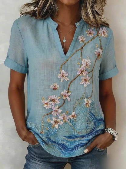 Adriana - Blusa estampada floral con escote en V