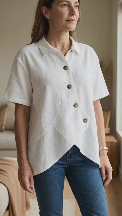 Carmen - Blusa asimétrica elegante de manga corta