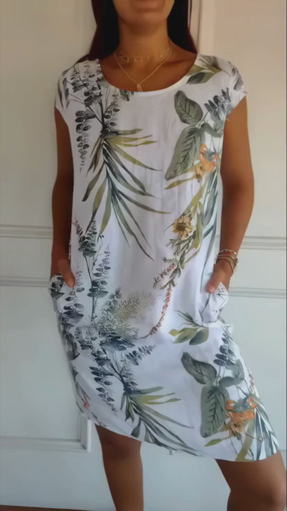 Alma – Vestido estampado botánico cuello redondo