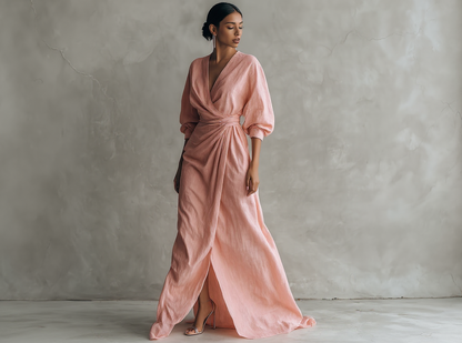 Rosa | Vestido largo minimalista con escote en V