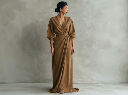 Rosa | Vestido largo minimalista con escote en V