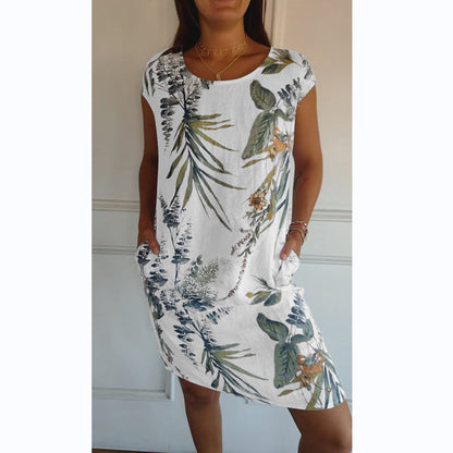 Alma – Vestido estampado botánico cuello redondo