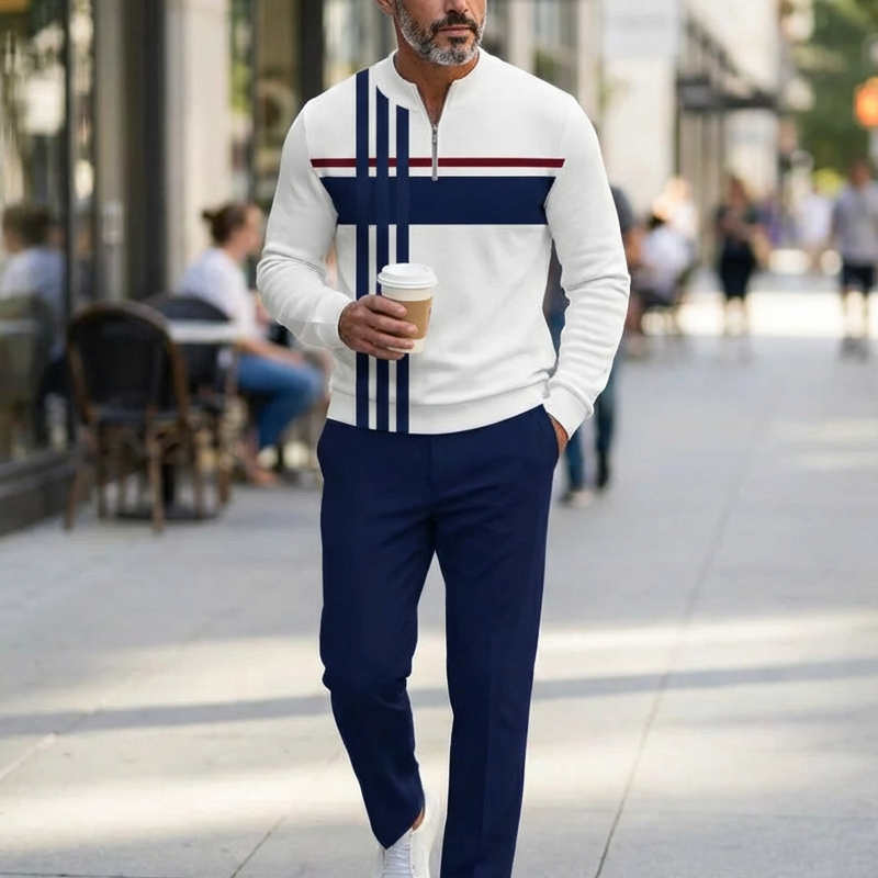 Conjunto de hombre: jersey con estampado gráfico y pantalón.