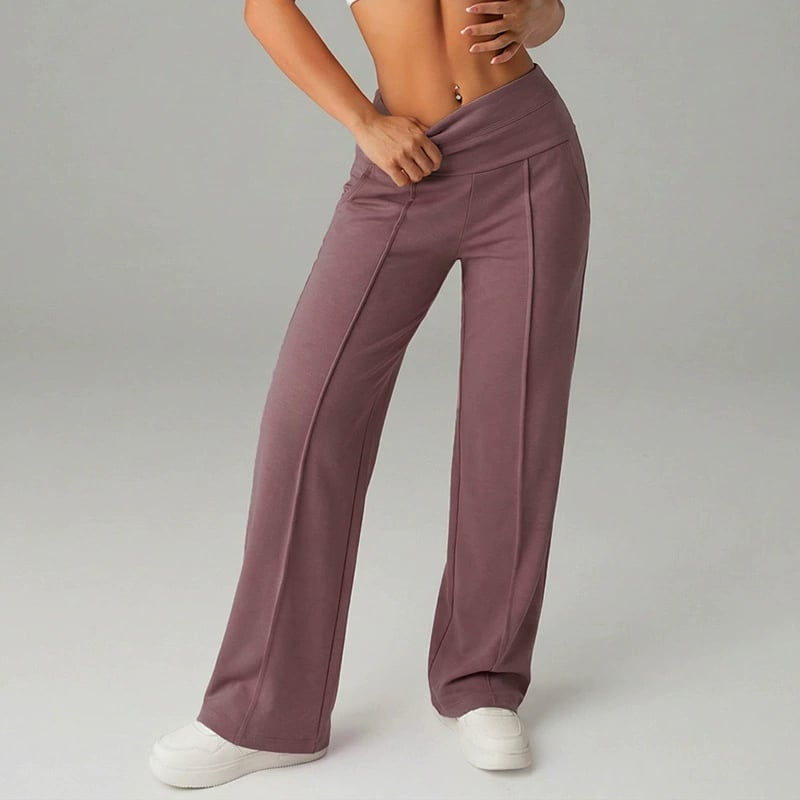 Pantalones casuales de mujer de cintura alta y pierna ancha