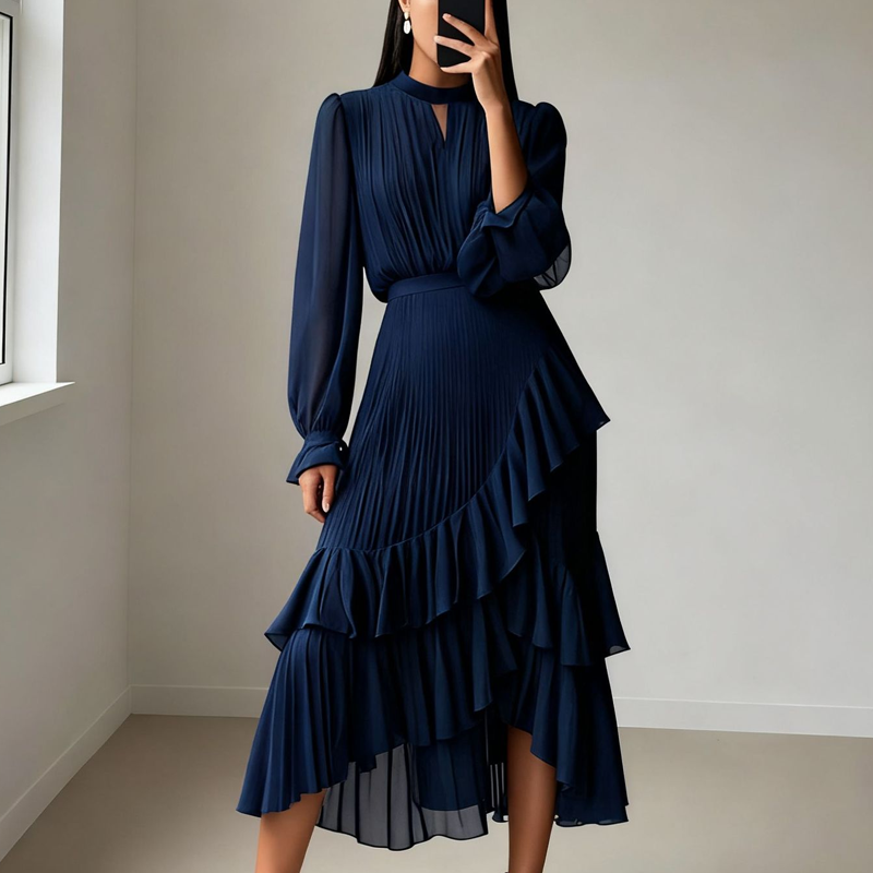 Clarisse | Vestido midi plisado con volantes