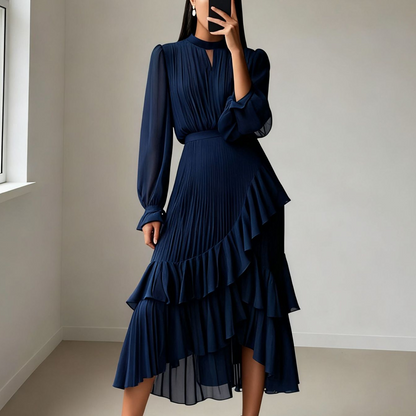Clarisse | Vestido midi plisado con volantes