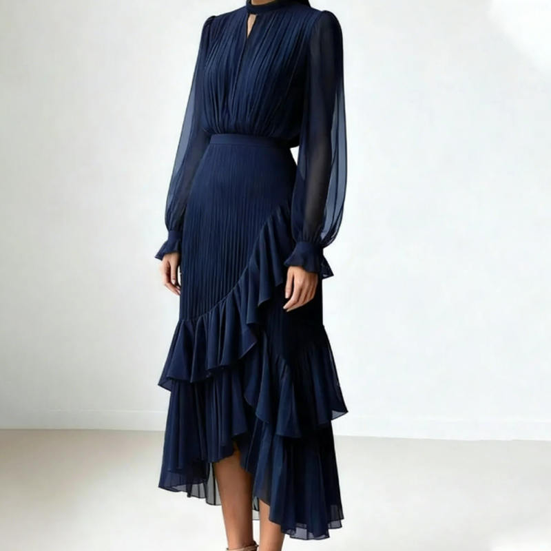 Clarisse | Vestido midi plisado con volantes