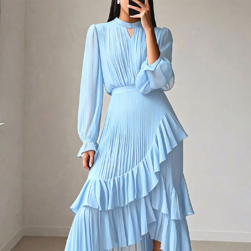 Clarisse | Vestido midi plisado con volantes